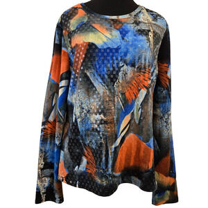 Erin London Woman's Casual Clear Shiny Tunic Top Round Neck Long Sleeve Size L